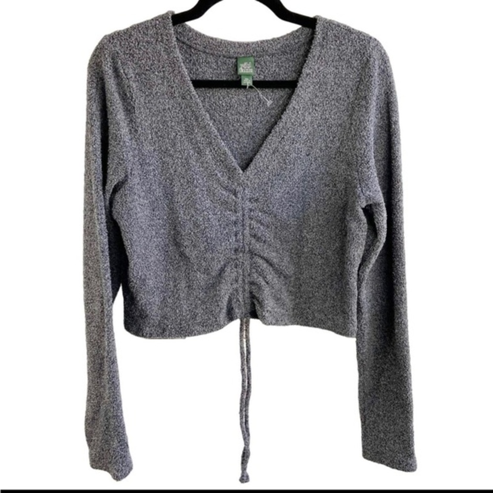 Wild Fable XXL Grey Soft Knit Ruched Long Sleeve Vneck Cropped Sweater